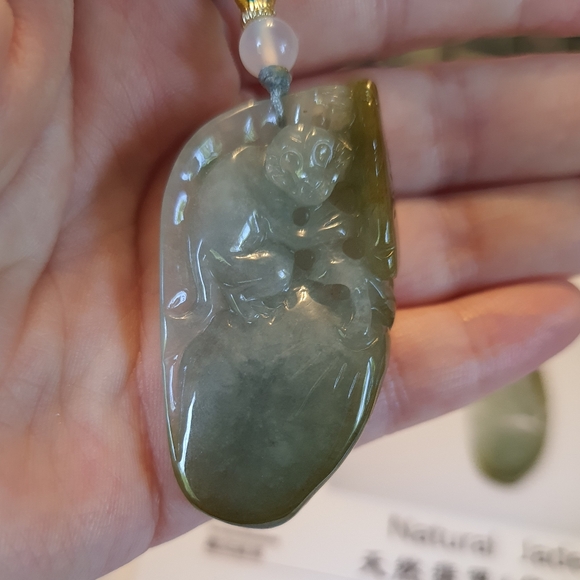 Natural Untreated Monkey Burmese Jadeite Jade Pendant Necklace - Picture 5 of 13